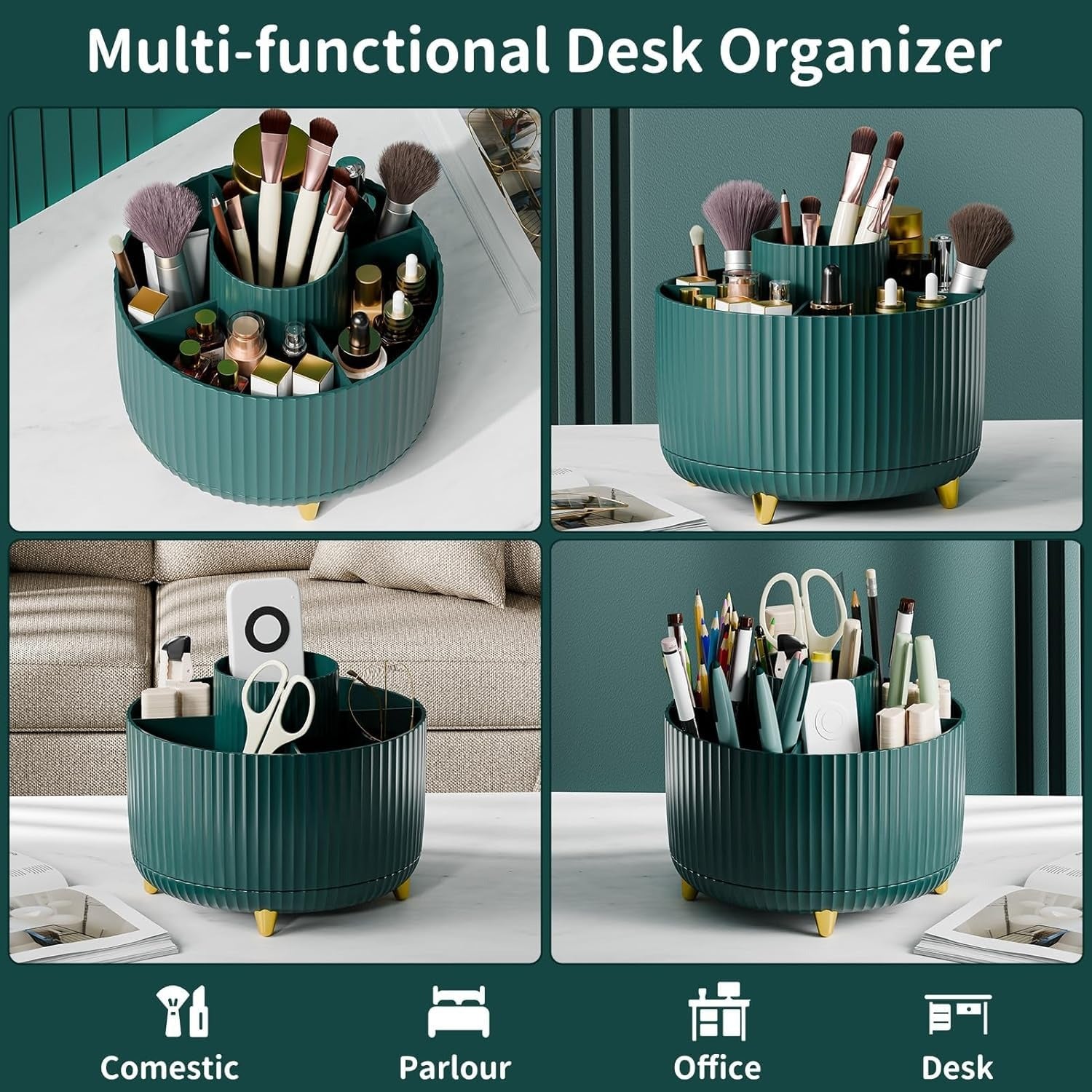 360° Rotating Green Makeup Brush Holder